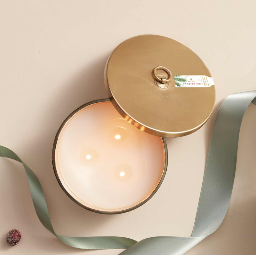 Thymes Frasier Fir Frosted Plaid 3-Wick Candle