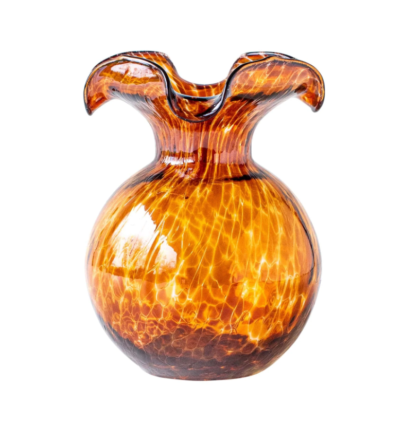 Vietri Hibiscus Glass Brown Tortoiseshell Fluted Vase