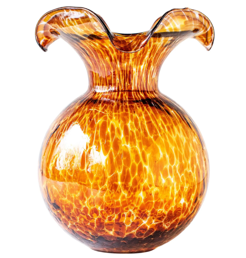 Vietri Hibiscus Glass Brown Tortoiseshell Fluted Vase