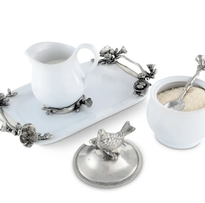 Pewter Song Bird Stoneware Creamer Set