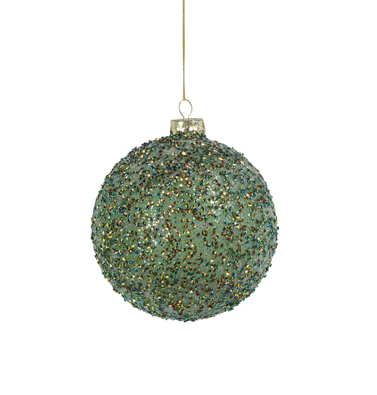 Green Beaded Glass Ball Ornament