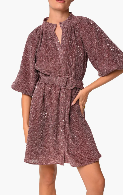 Aniston Sequin Belted Mini Shirt Dress