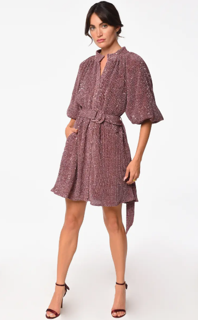 Aniston Sequin Belted Mini Shirt Dress