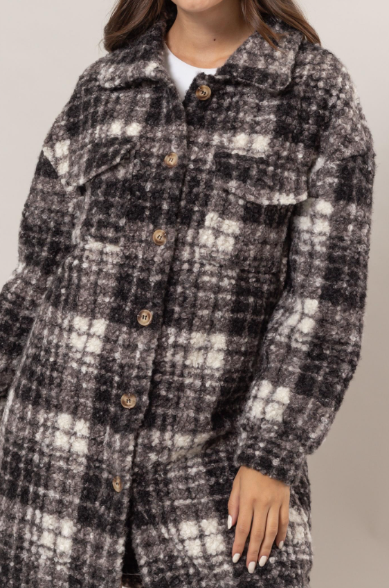 Juliana Plaid Boucle Longline Jacket - Final Sale 40% off in cart