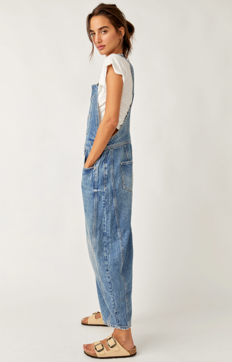Free People Good Luck Barrel Overalls - Ultra Light Beam