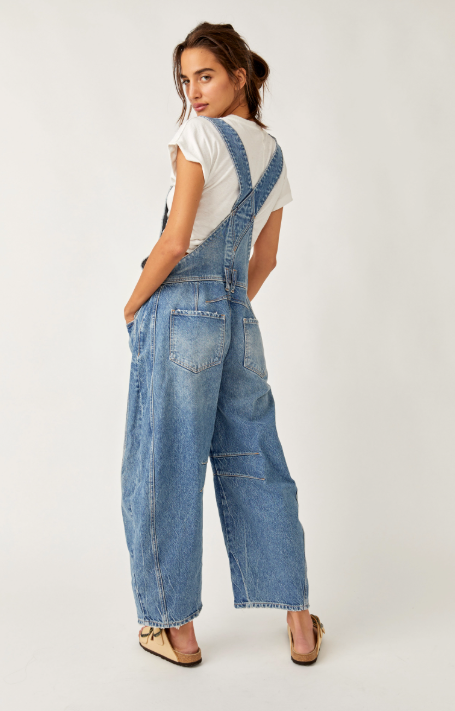Free People Good Luck Barrel Overalls - Ultra Light Beam