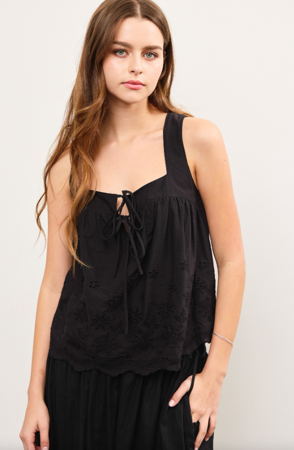 Leah Tie Front Eyelet Top