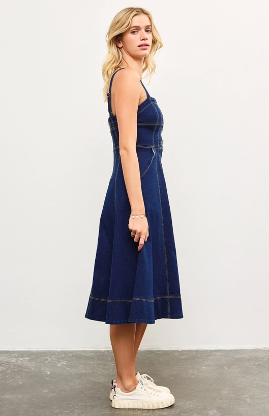 Aliana Button Down Corset Detail Denim Dress