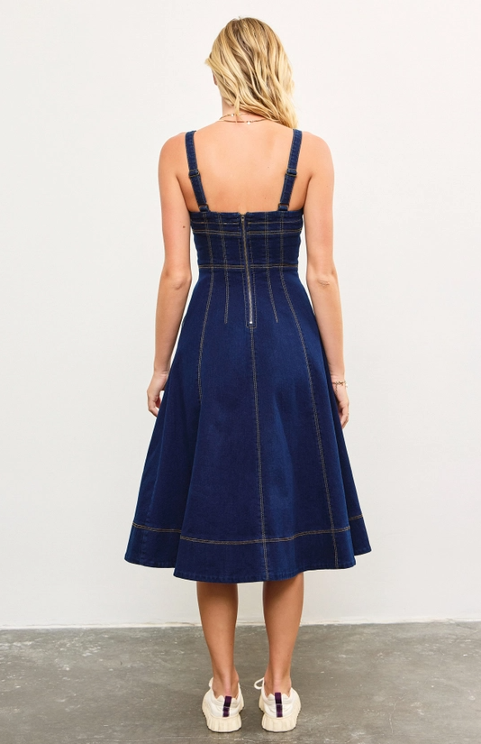 Aliana Button Down Corset Detail Denim Dress