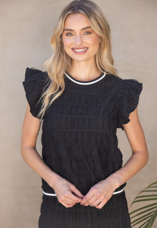 Lacey Smocked Tulle Ruffle Top