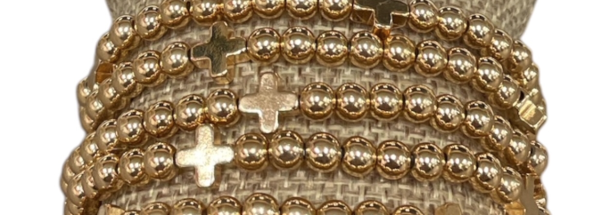 Chunky Gold Cross Stretch Bracelet Stack