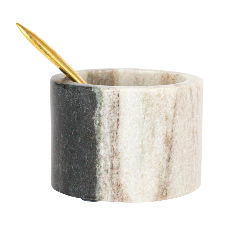 Marble Salt Cellar w/ Brass Spoon