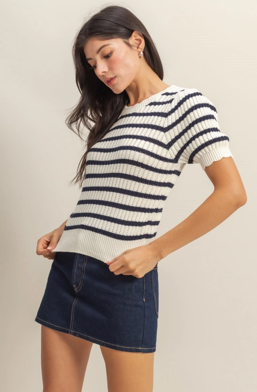 Cameron Puff Sleeve Striped Knit Top