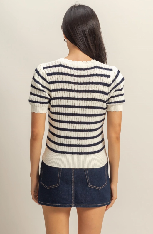 Cameron Puff Sleeve Striped Knit Top