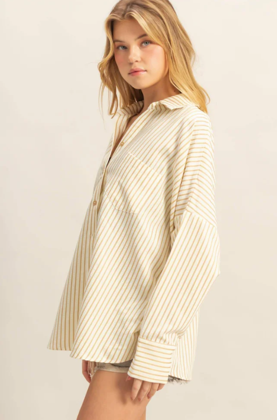 Rylie Drop Shoulder Textured Stripe Shirt - Final Sale 25% off in cart