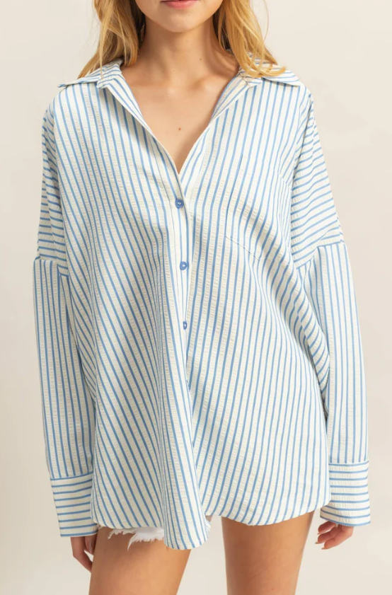 Rylie Drop Shoulder Textured Stripe Shirt - Final Sale 25% off in cart