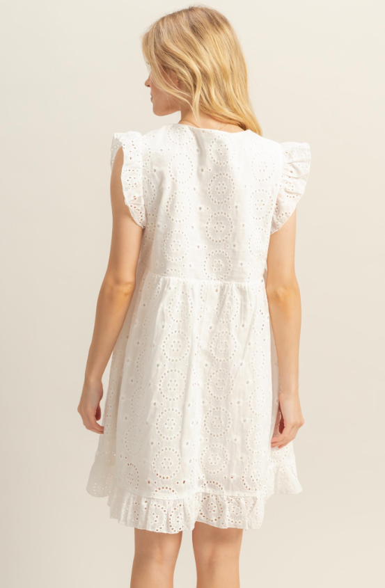Maddison Flutter Sleeve Eyelet Mini Dress