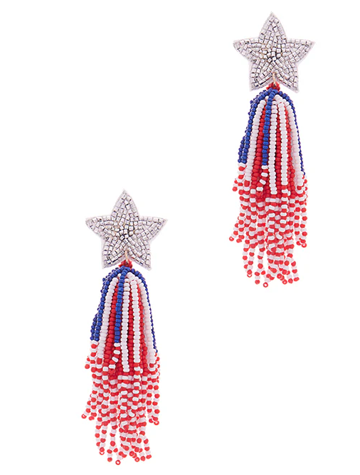 Stars and Stripes Beaded Dangle Earrings