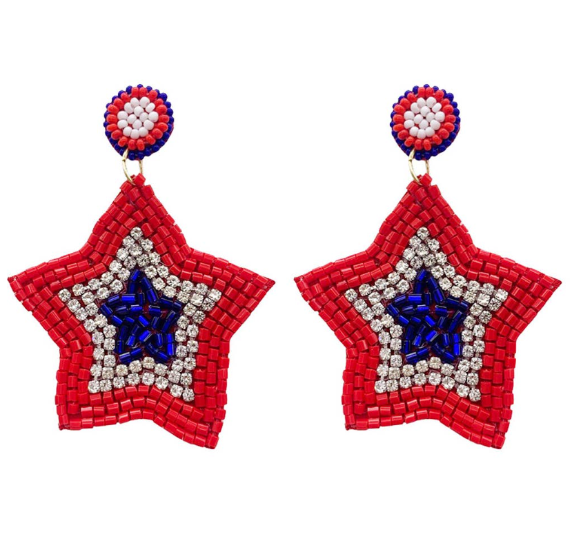 Red White & Blue Stars Beaded Earrings