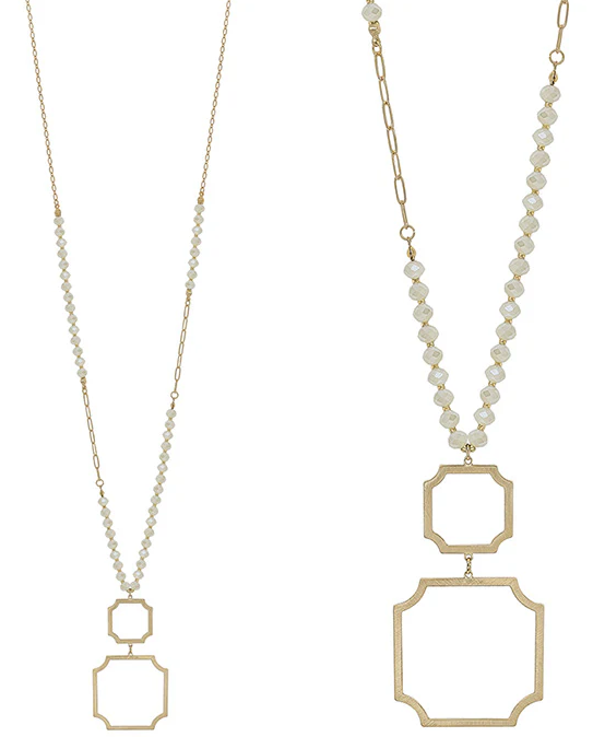 Geo Metal Pendant Necklace & Earring Set