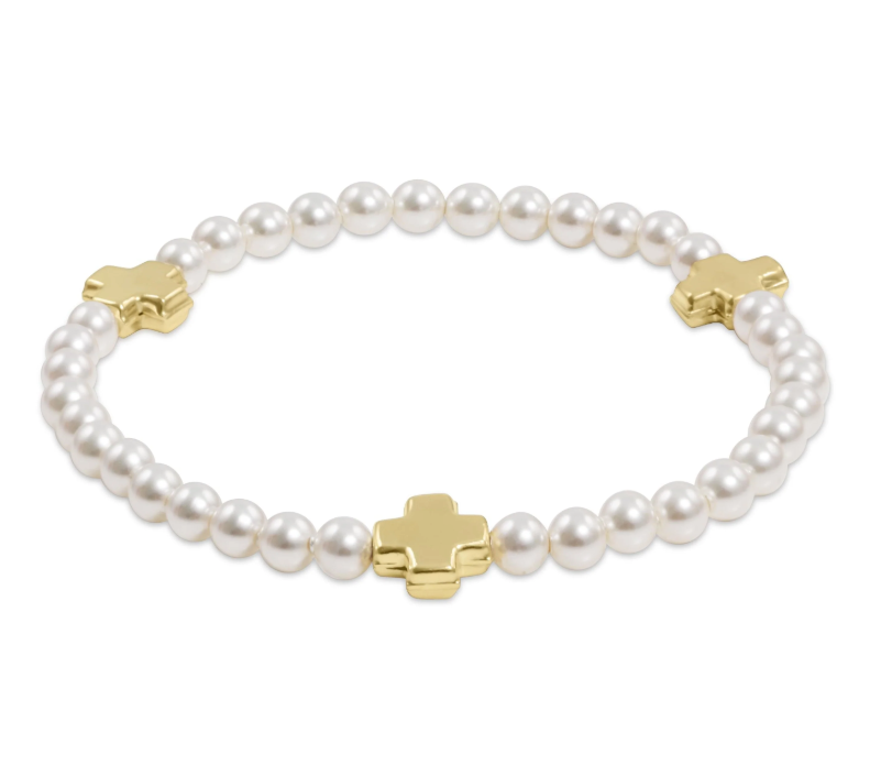 E Newton Pearl Signature Cross Pattern Bead Bracelet