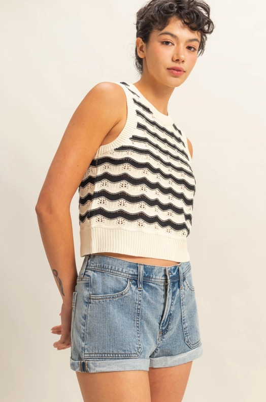 Lilianna Wavy Pattern Knit Sleeveless Top