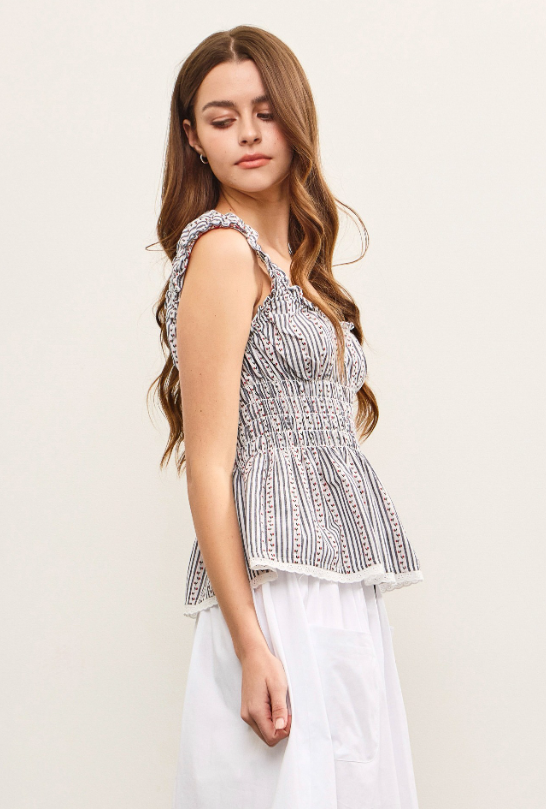 Brylee Sleeveless Smocked Peplum Top