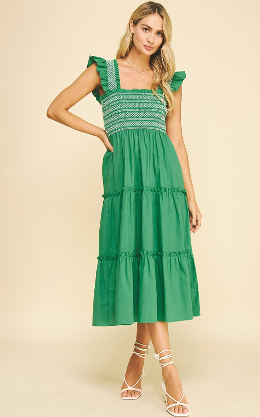 Sylvie Smocked Detail Midi Dress