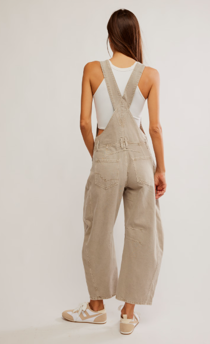 Free People Good Luck Barrel Overalls - Cobblestone