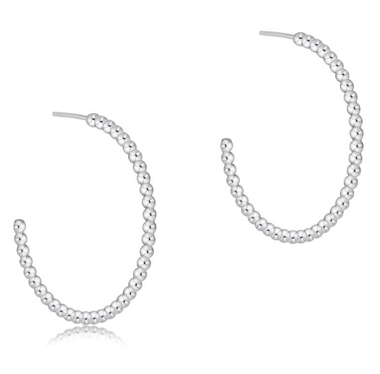 E Newton Beaded Classic Post Hoop - Sterling