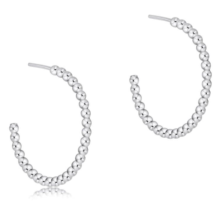 E Newton Beaded Classic Post Hoop - Sterling