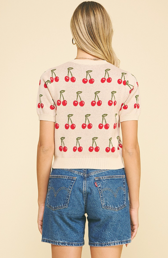 Cherry Knit Sweater Crop Top