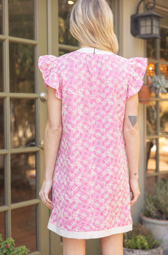 Monica Embroidered Ruffle Sleeve Dress