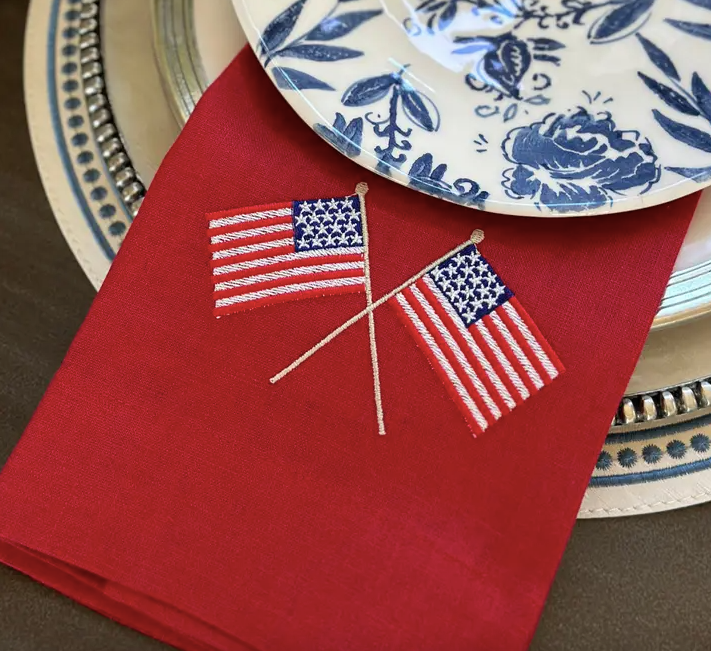 American Flags Embroidered Linen Towel