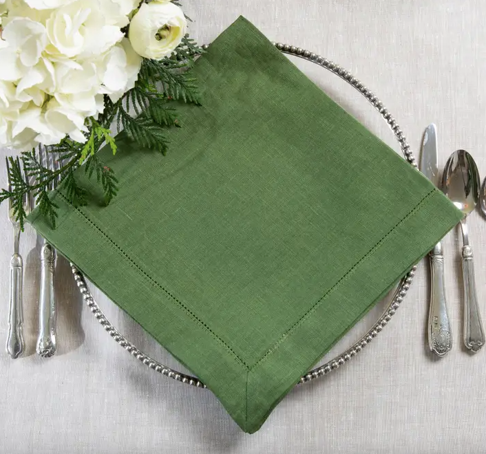 Hemstitch Large Linen Napkins - Set of 4
