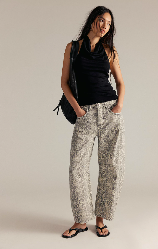 Free People Good Luck Printed Barrel Jeans