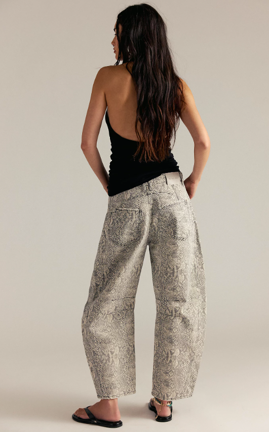 Free People Good Luck Printed Barrel Jeans
