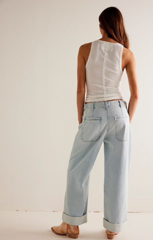 Free People Palmer Cuffed Jeans - Daydream Blue