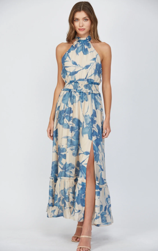 Lucille Floral Tie Halter Maxi Dress