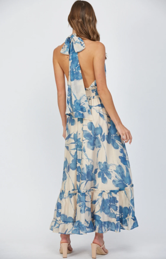 Lucille Floral Tie Halter Maxi Dress