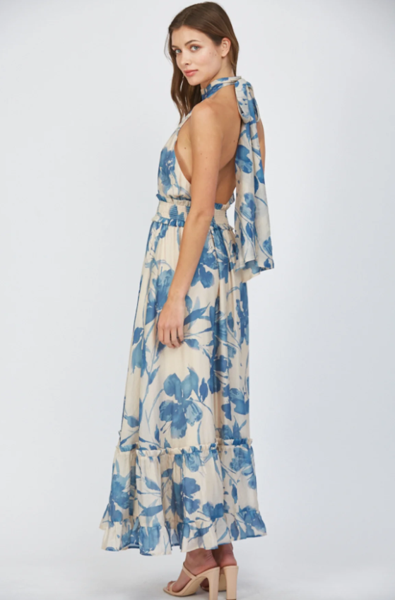 Lucille Floral Tie Halter Maxi Dress