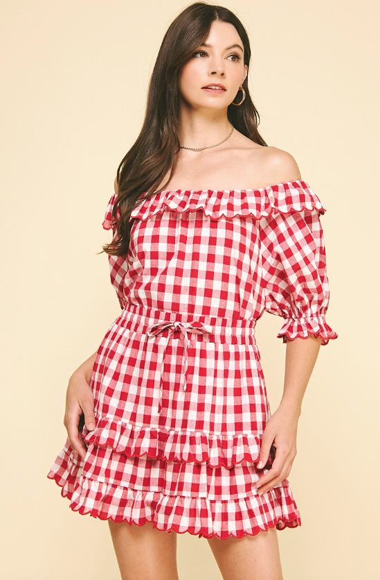 Giselle Gingham Ruffle Off The Shoulder Top