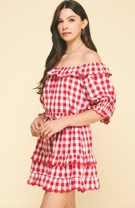 Giselle Gingham Ruffle Off The Shoulder Top