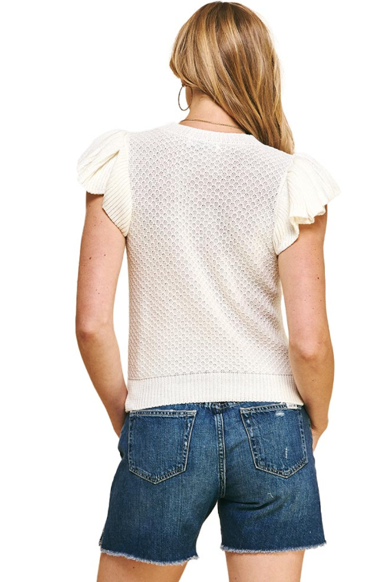 Mckenzie Textured Ruffle Short Sleeve Sweater Top