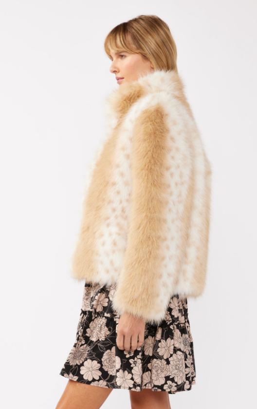 Lovestitch Dotted Stripe Faux Fur Jacket