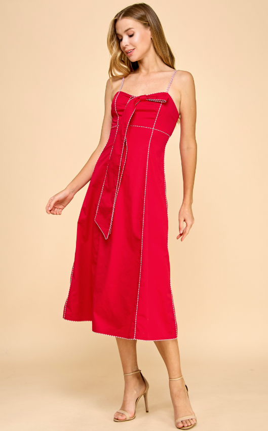 Chana Contrast Stitch Fitted Midi Dress