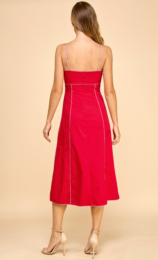 Chana Contrast Stitch Fitted Midi Dress