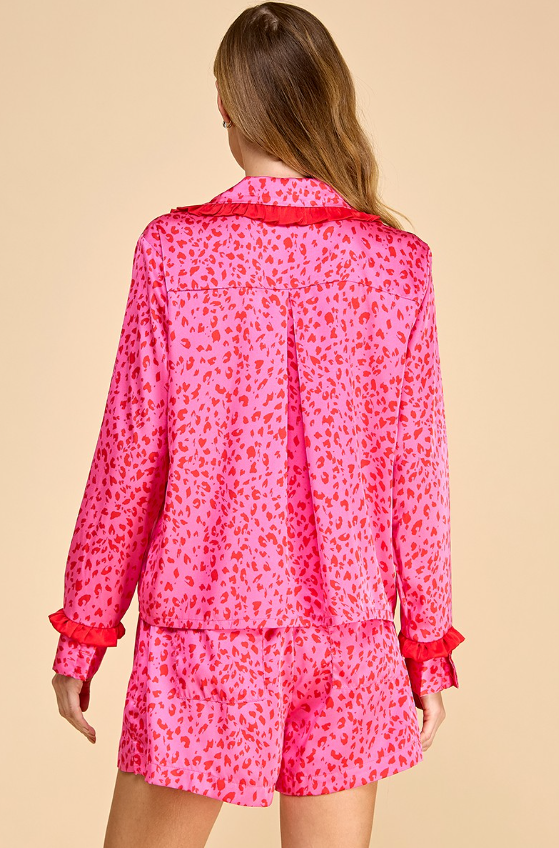 Pink Leopard Ruffle Detail Pajama Set