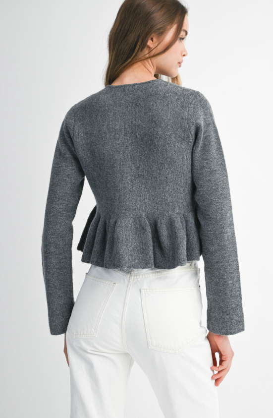 Belene Button Down Peplum Knit Cardigan