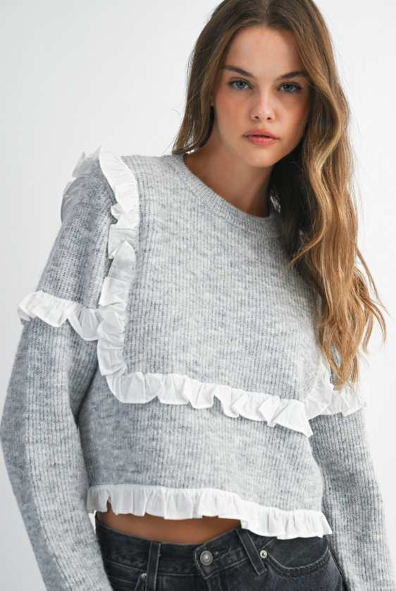 Kori Ruffle Detail Ribbed Knit Sweater